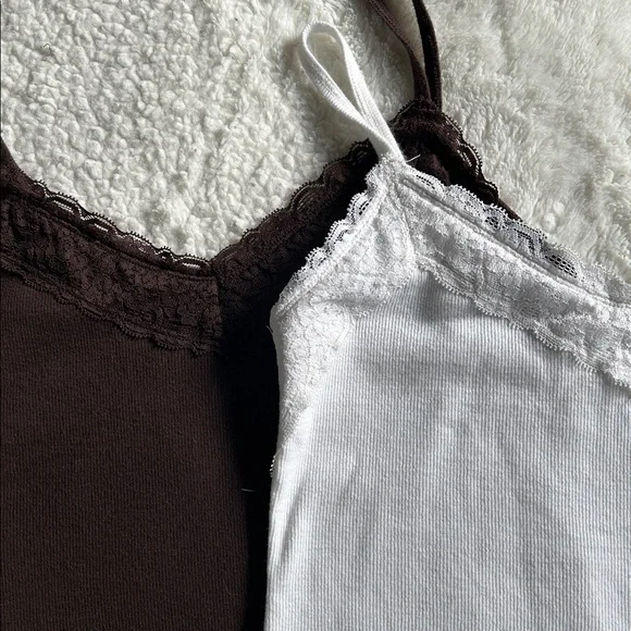 Set of 3 Hollister Lace Trim Camisoles - White, Brown, Navy - Picture 2 of 6